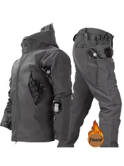 Men's Waterproof Windproof Sportswear Set with Hooded Jacket and Pockets for Hiking Skiing Fishing