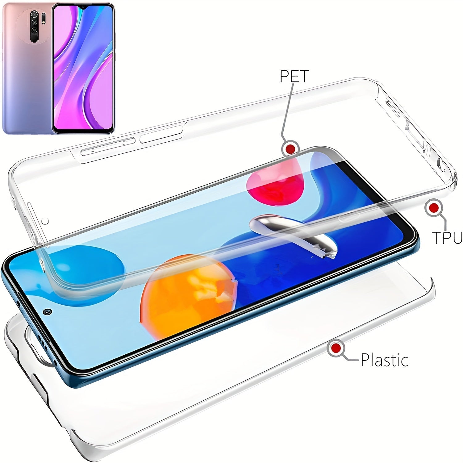 360 Full Body Phone Case for Xiaomi Models with Double Transparent Cover and Screen Protector