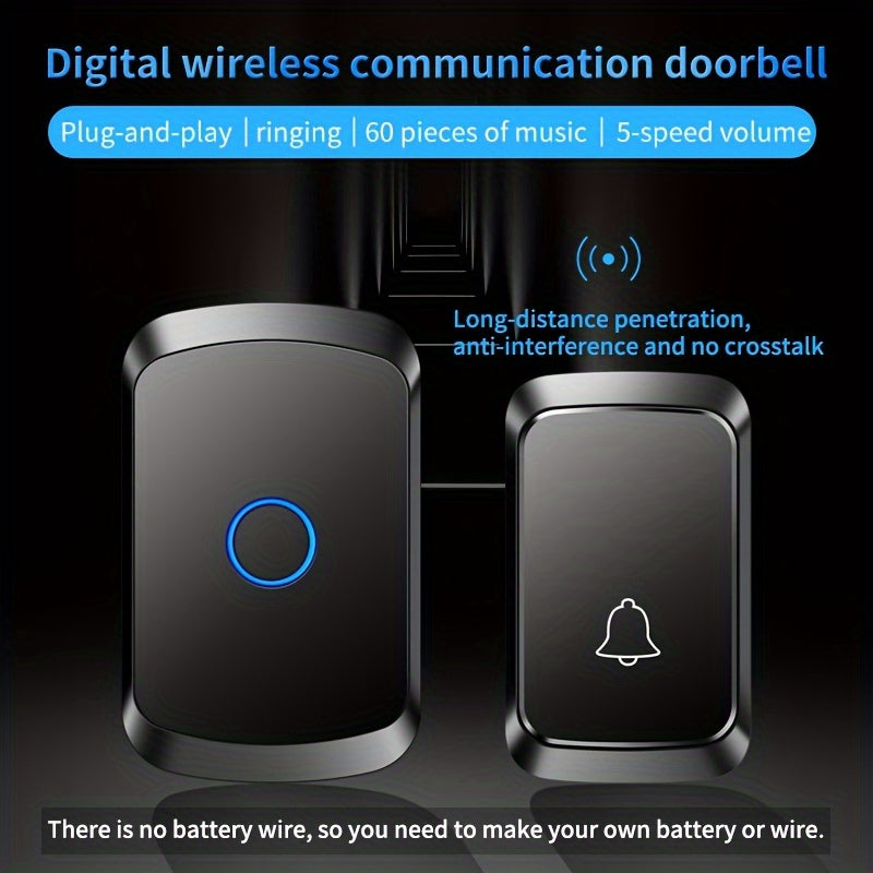 Wireless Doorbell with 1 Receiver 304.8m Range 60 Melodies 5 Volume Levels EU Plug