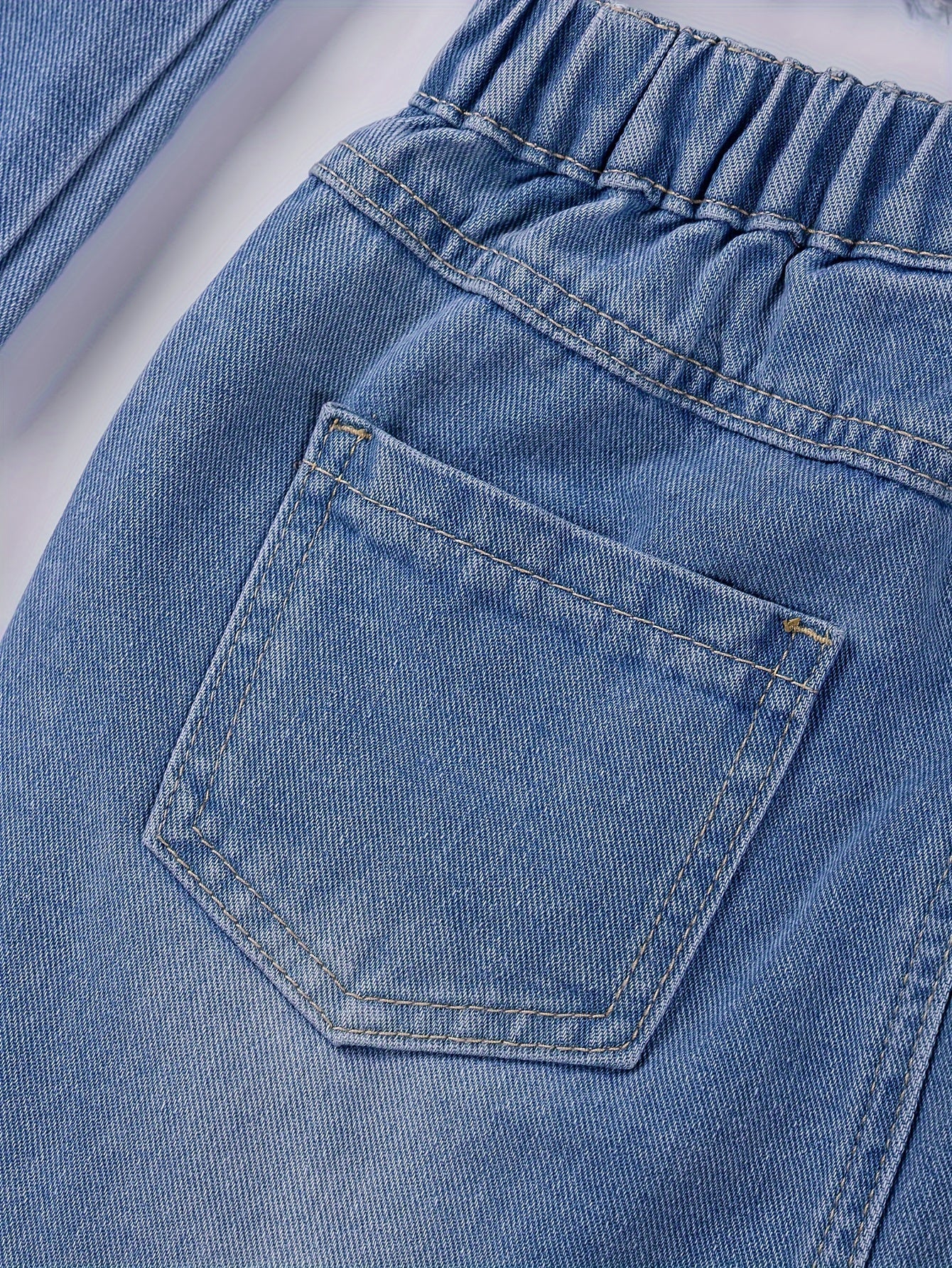 Girls Ripped Denim Set with Long-Sleeve Jacket and Skirt for Outdoor Wear