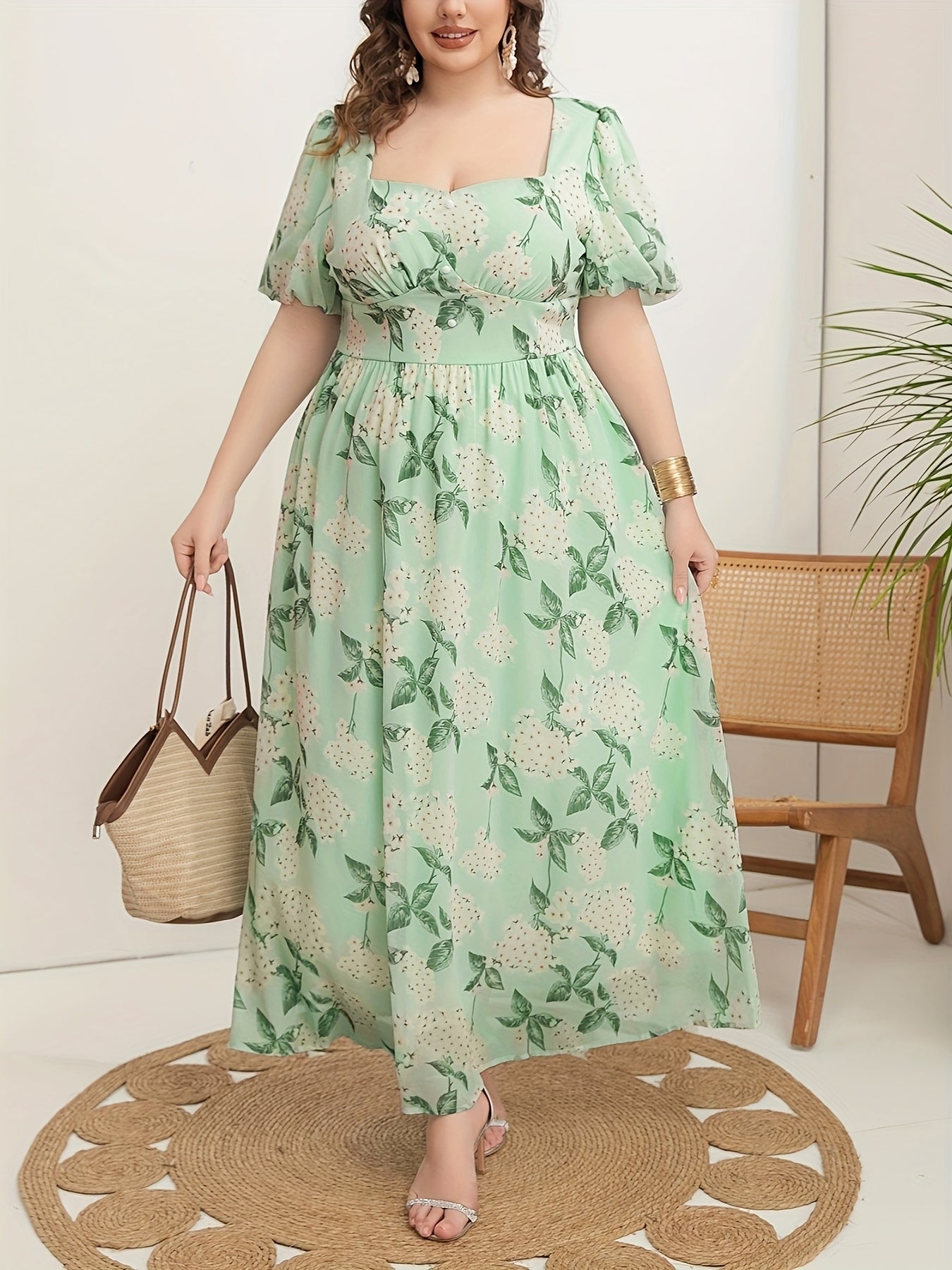 Ayollar uchun katta o'lchamli gullar bilan bosilgan tunik kiyim polyester, barcha mavsumlar uchun zamonaviy O'rta Sharq uslubi