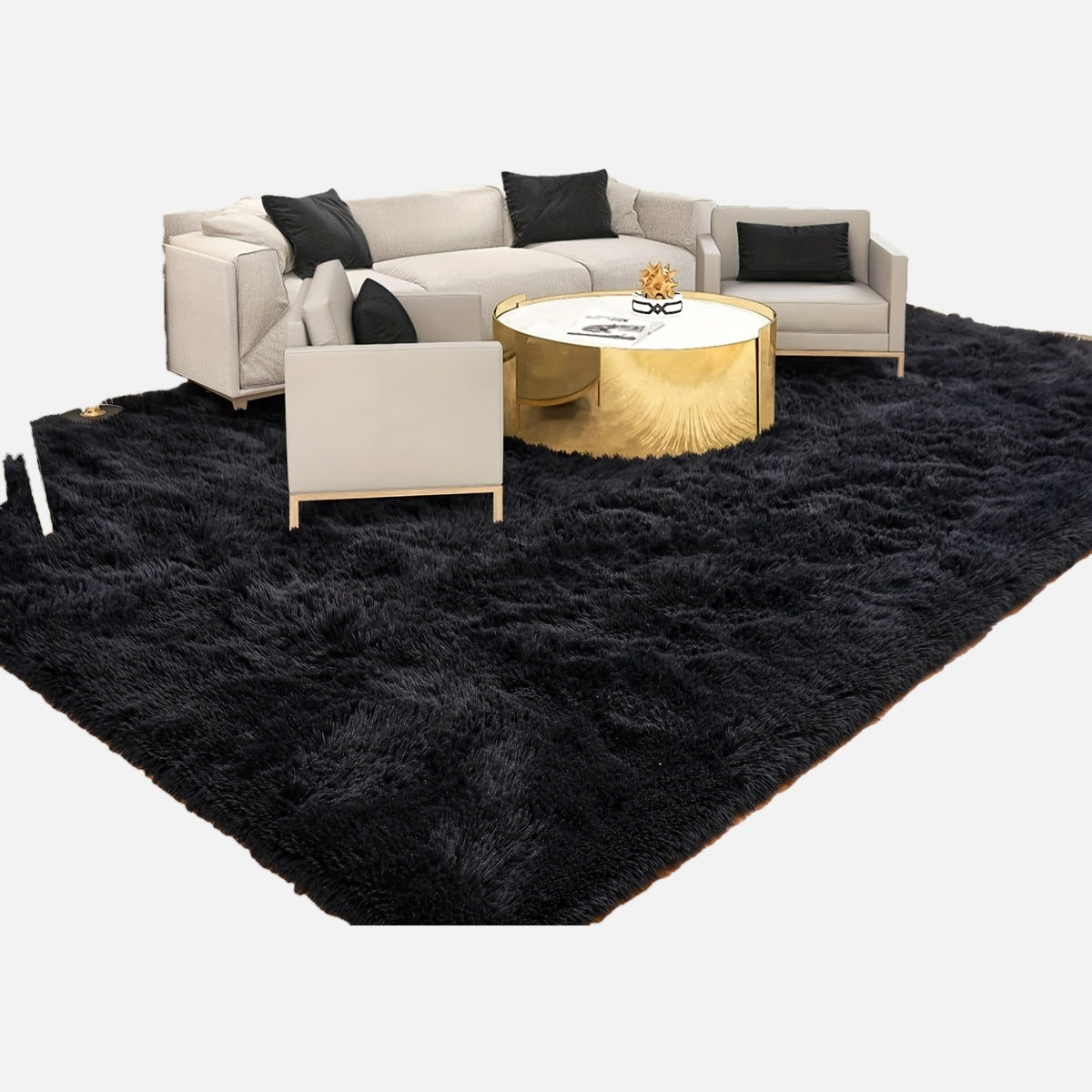 Black Shaggy Area Rug for Bedroom and Living Room Non-Slip Plush Carpet