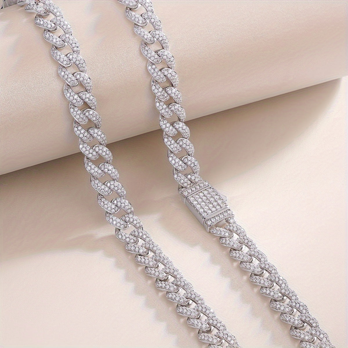 Sterling Silver Cuban Chain Necklace with Moissanite for Men and Women