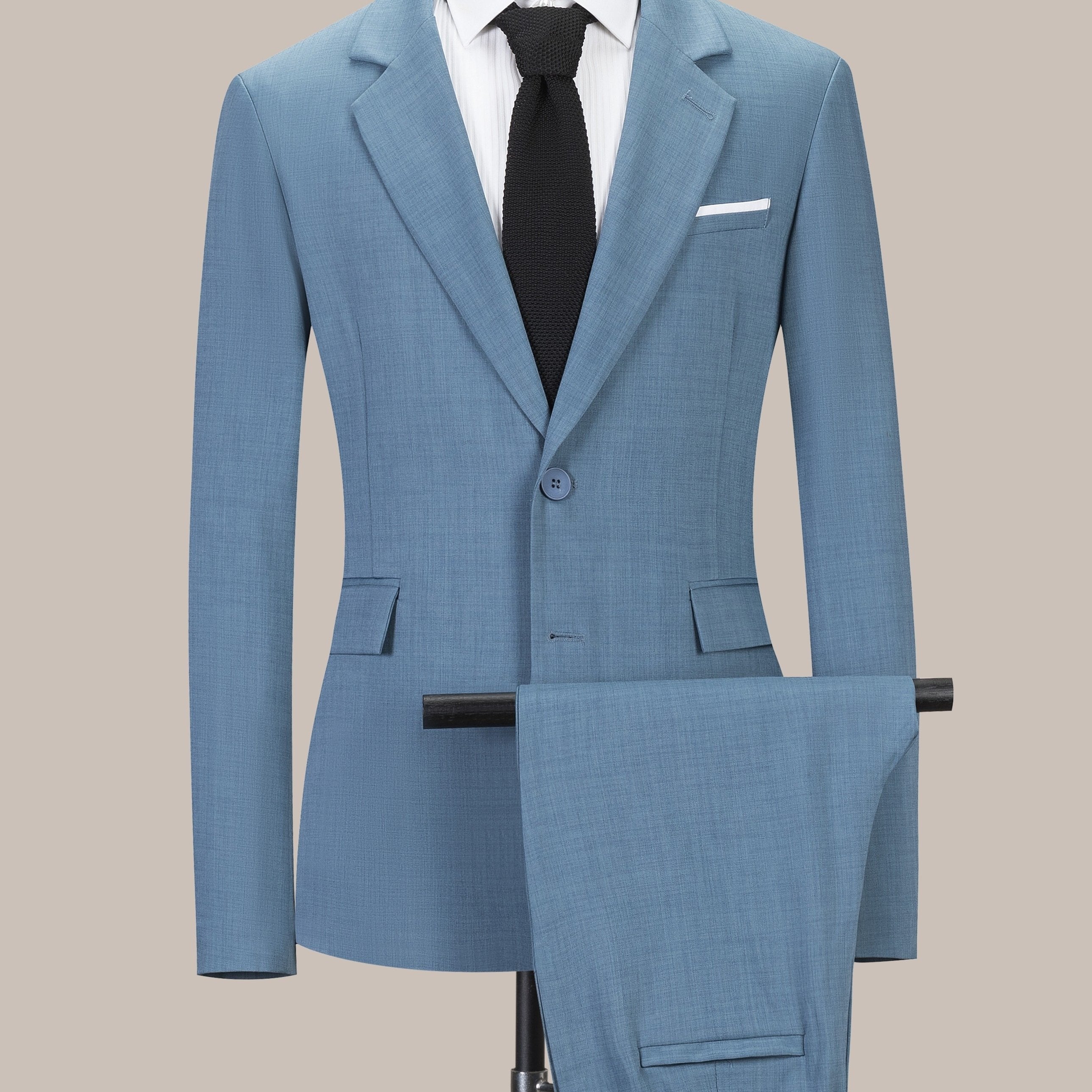 Men's Slim Fit Suit Set with Turned Collar and Nine-Fit Pants Solid Color Woven Fabric All Season