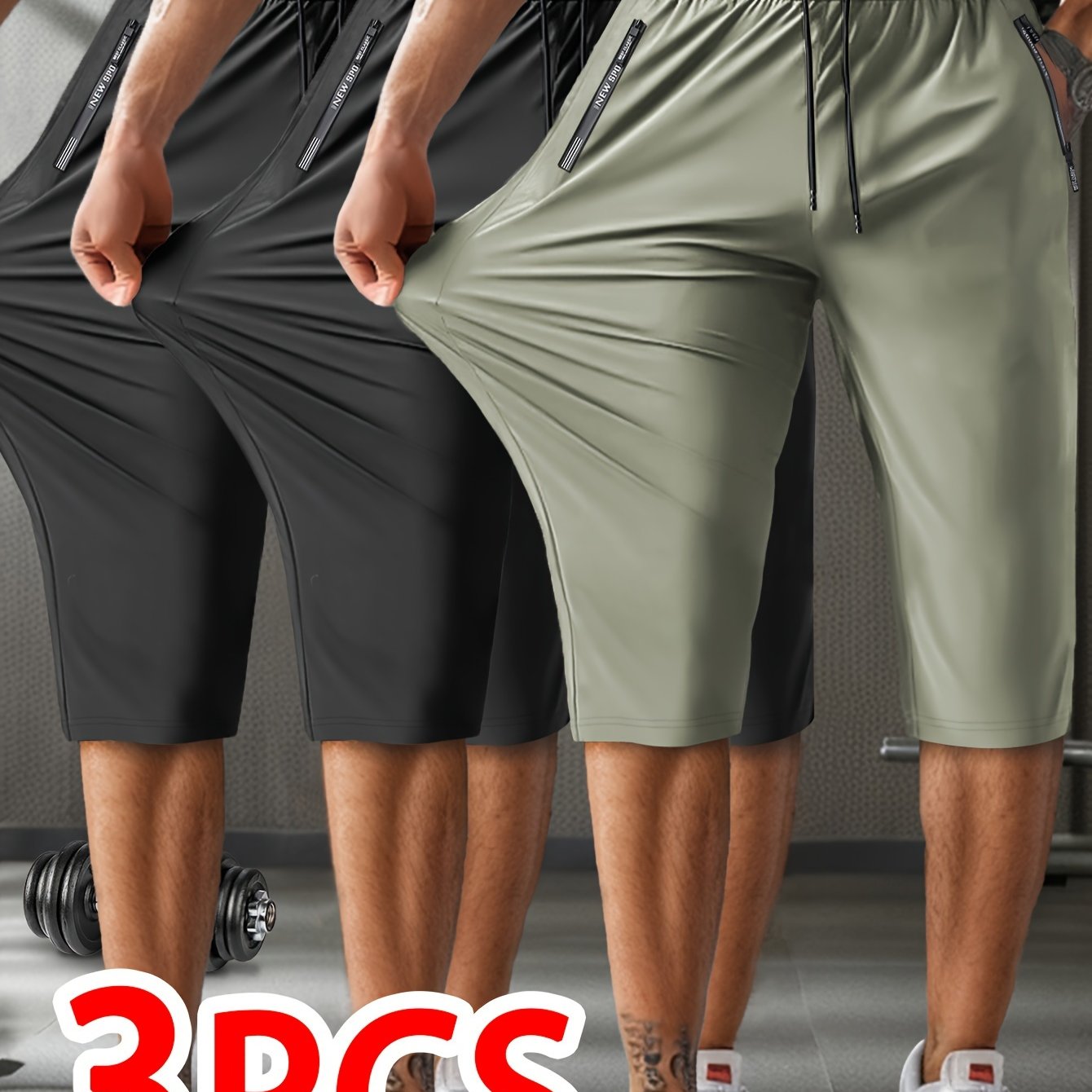 Men's Summer Breathable High-Elastic Drawstring Zip Pocket Sports Capri Pants