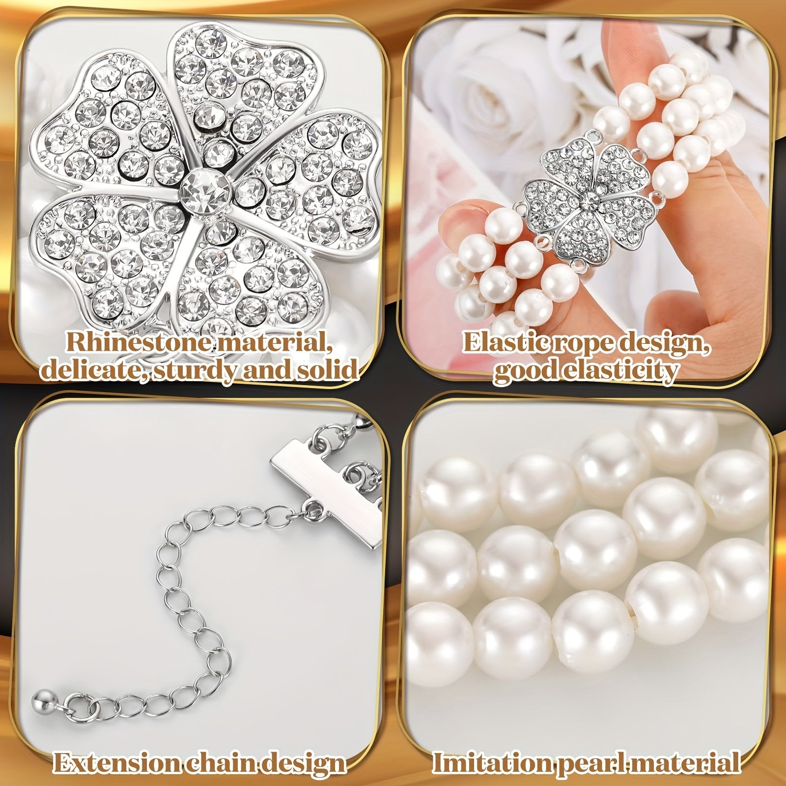 Vintage 1920s Pearl Jewelry Set with Flapper Earrings Necklace and Bracelet for Women