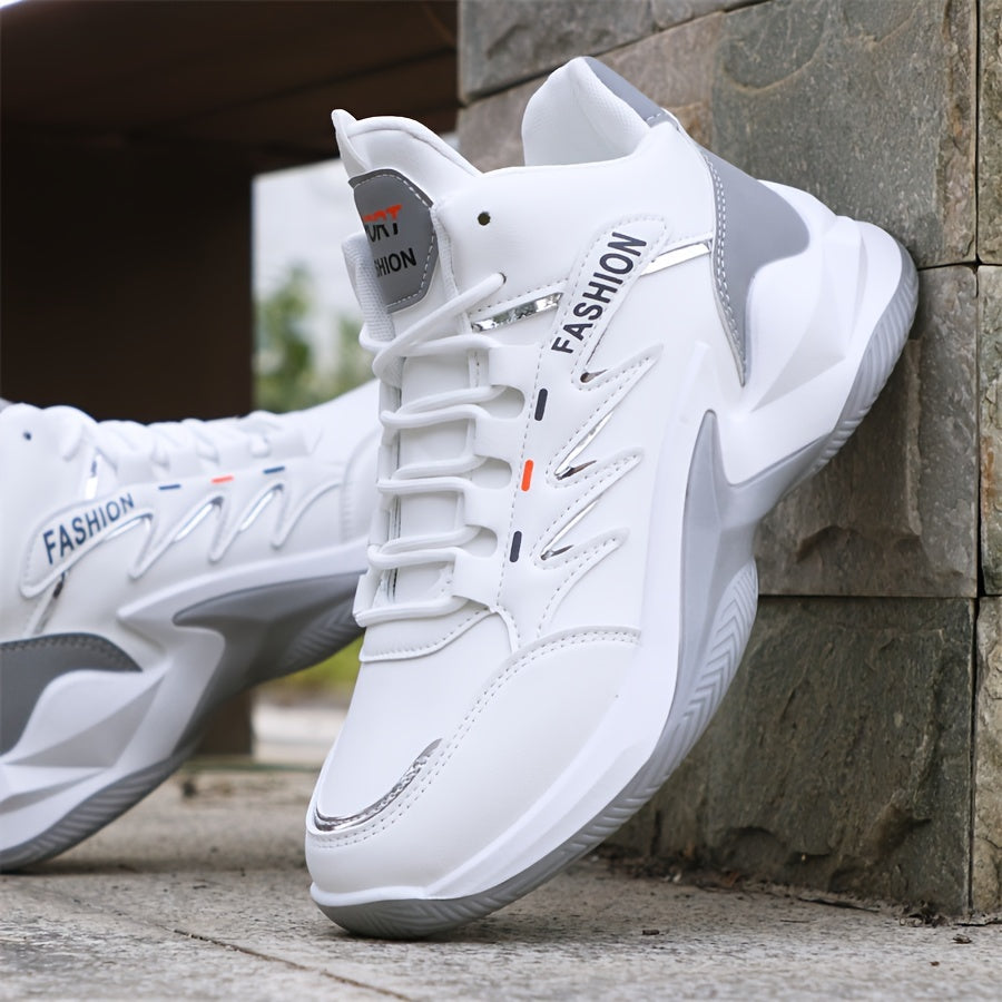 Men's Wide High-Top Basketball Shoes Flat Feet Support Ankle Strap Casual Sport White Black