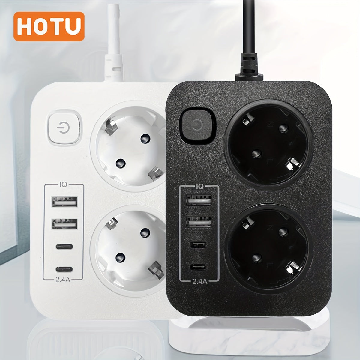 EU Plug Power Strip with 2 Outlets Dual USB Type-C 198cm Cord Home Entertainment