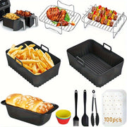 Havo frayer uchun aksessuarlar to'plami, 10 ta, zanglamaydigan po'latdan yasalgan qavat, silikondan qoplama, turli modellarga mos keladi