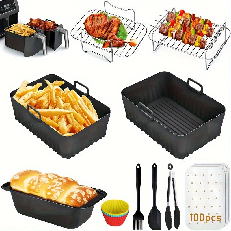 Air Fryer Accessory Kit 10 Pieces Stainless Steel Rack Silicone Liner Compatible with Multiple Models