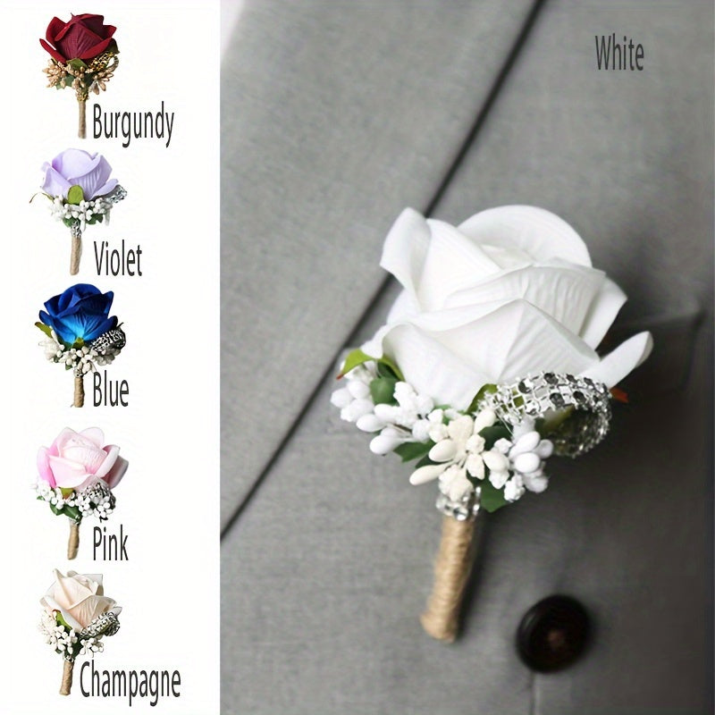 Fabric Rose Boutonniere for Grooms and Men Wedding Graduation Dances