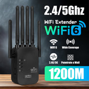 Extensor WiFi de doble banda 2.4G/5GHz 1200Mbps con puerto Ethernet y 6 antenas