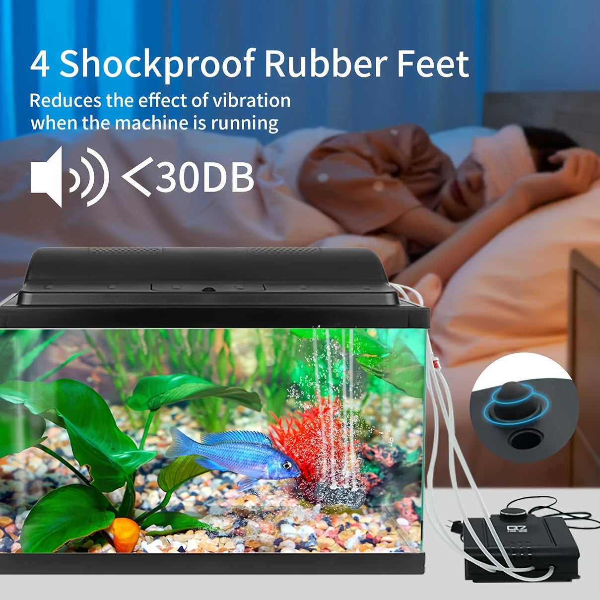 Quiet Fish Tank Air Pump 4 Outlets for Up to 400 Gallon Aquariums No Battery Needed