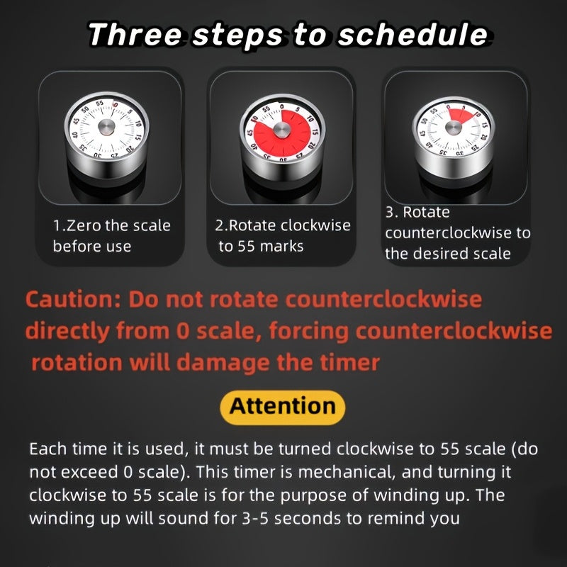 Stainless Steel oshxona taymer 60 daqiqalik mexanik hisoblagich, ikki tomonlama displey, qizil va oq
