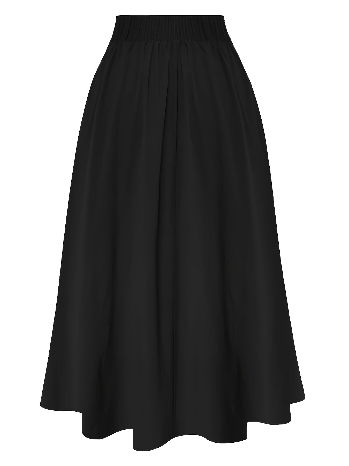 Women's Brown Pleated Midi Skirt High Waist Ruffle Hem Polyester Spandex