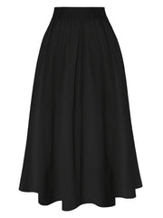 Women's Brown Pleated Midi Skirt High Waist Ruffle Hem Polyester Spandex