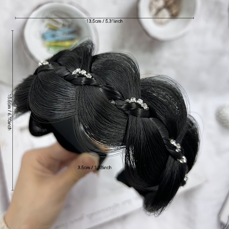 Женская головная повязка с рифленым плетением и стразами, с противоскользящим дизайном, поднимающая стиль и модный аксессуар для волос.