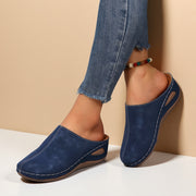 Women's Navy Blue PU Slip-On Flats Non-Slip Cushioned Insole All-Season
