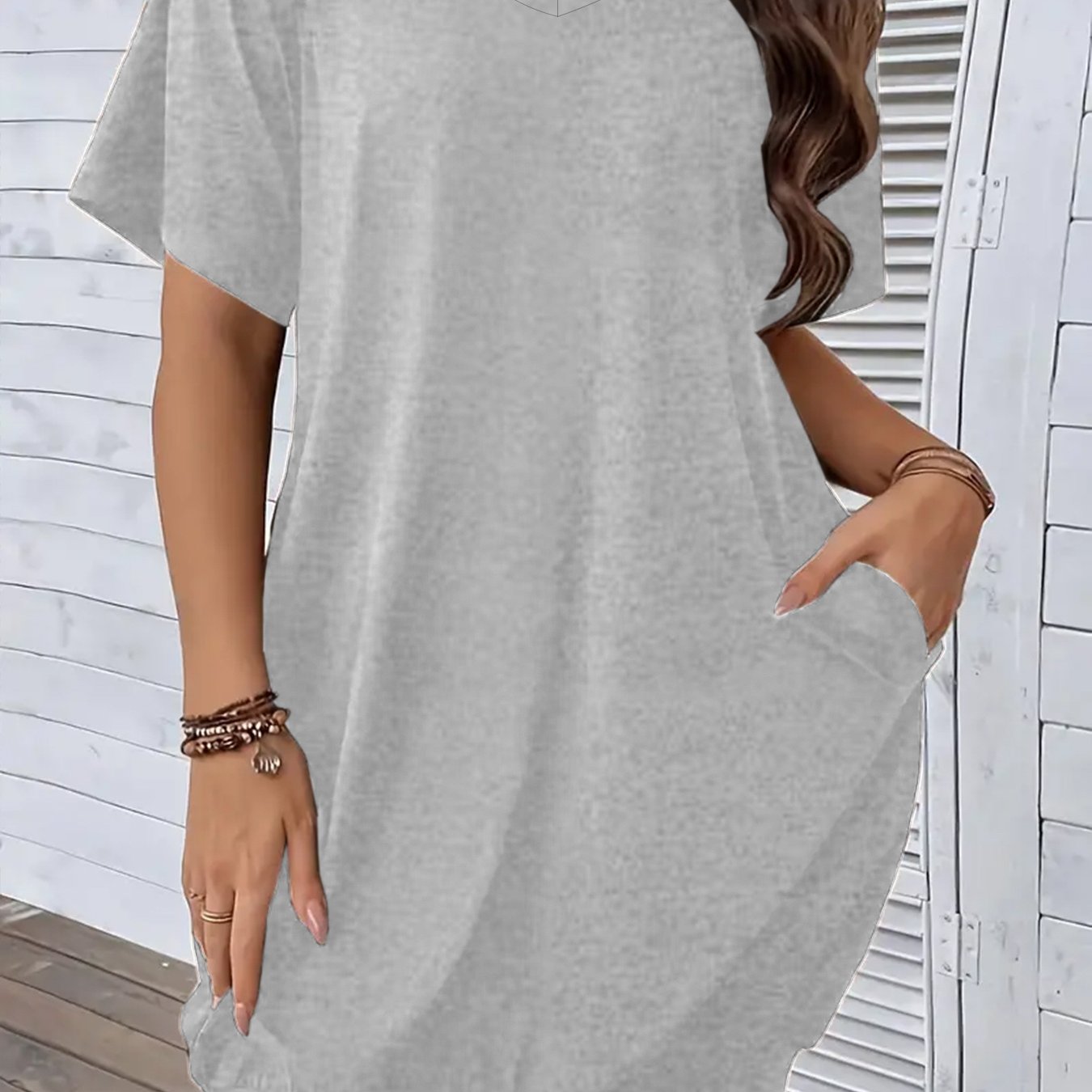 Plus Size Women's V-Neck T-Shirt Dress with Pockets Short Sleeve Casual Spring Summer Fall