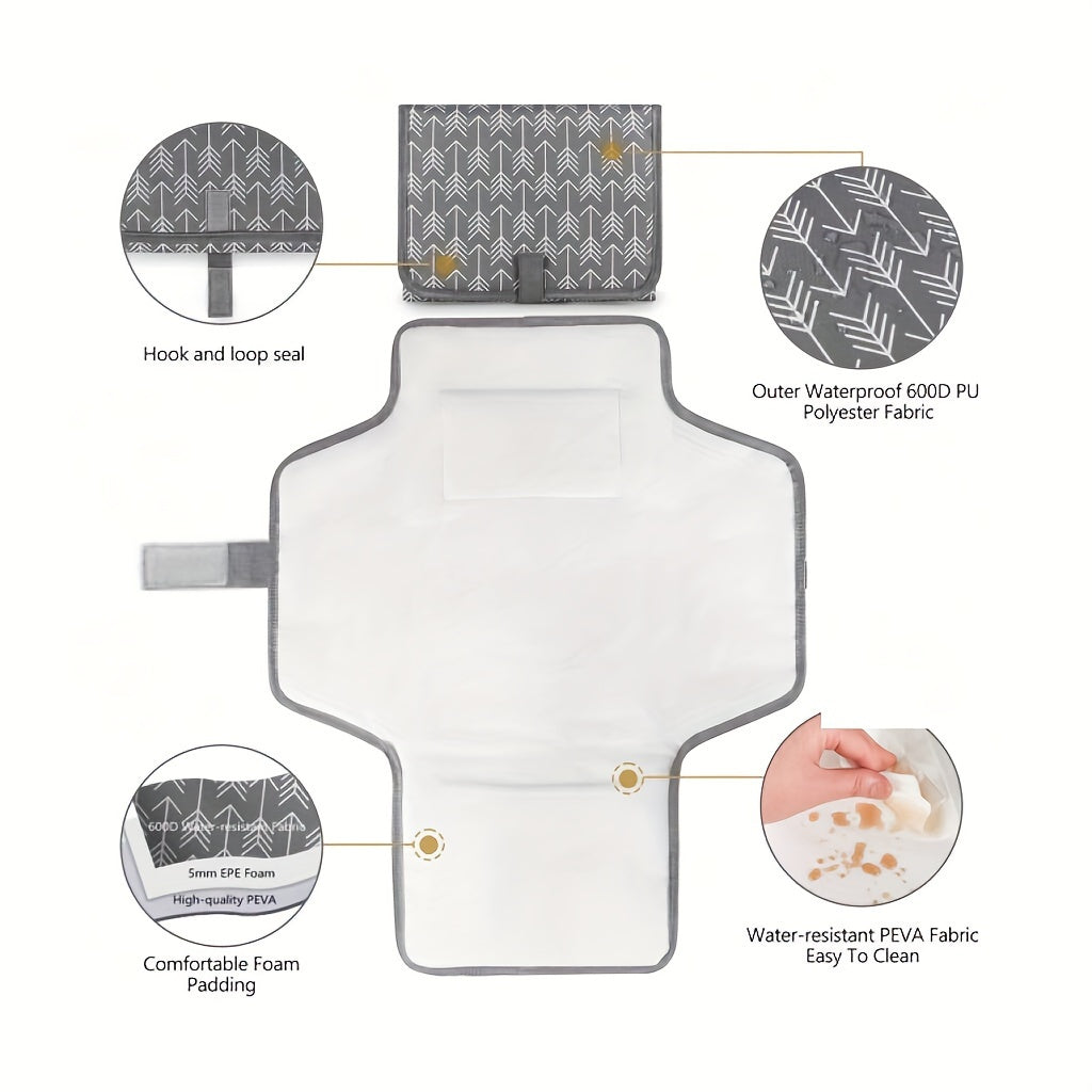Kids Diaper Changing Pad Waterproof Foldable Travel Mat Gray Polyester