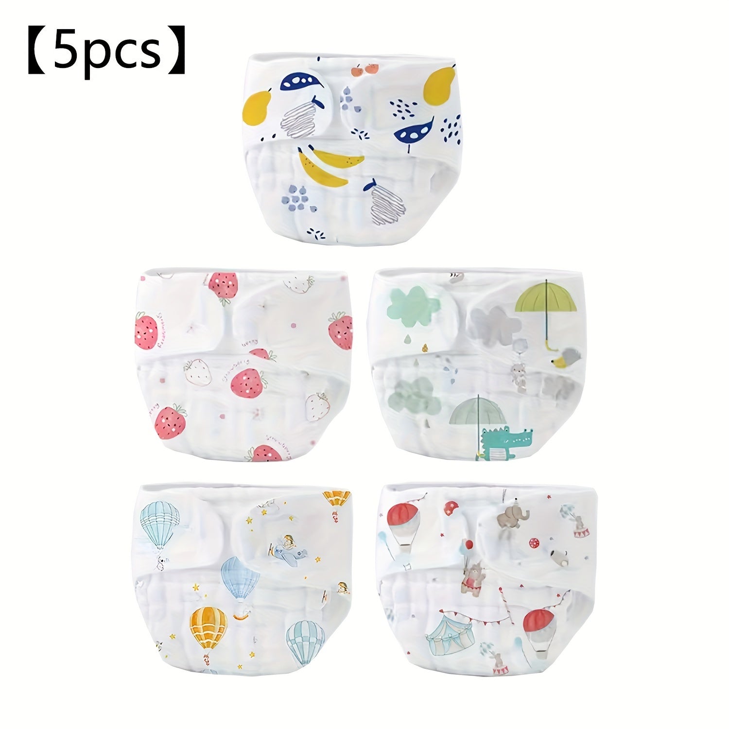 Reusable Cloth Training Diapers for Kids 0-6 Years with Cartoon Prints Set of 5