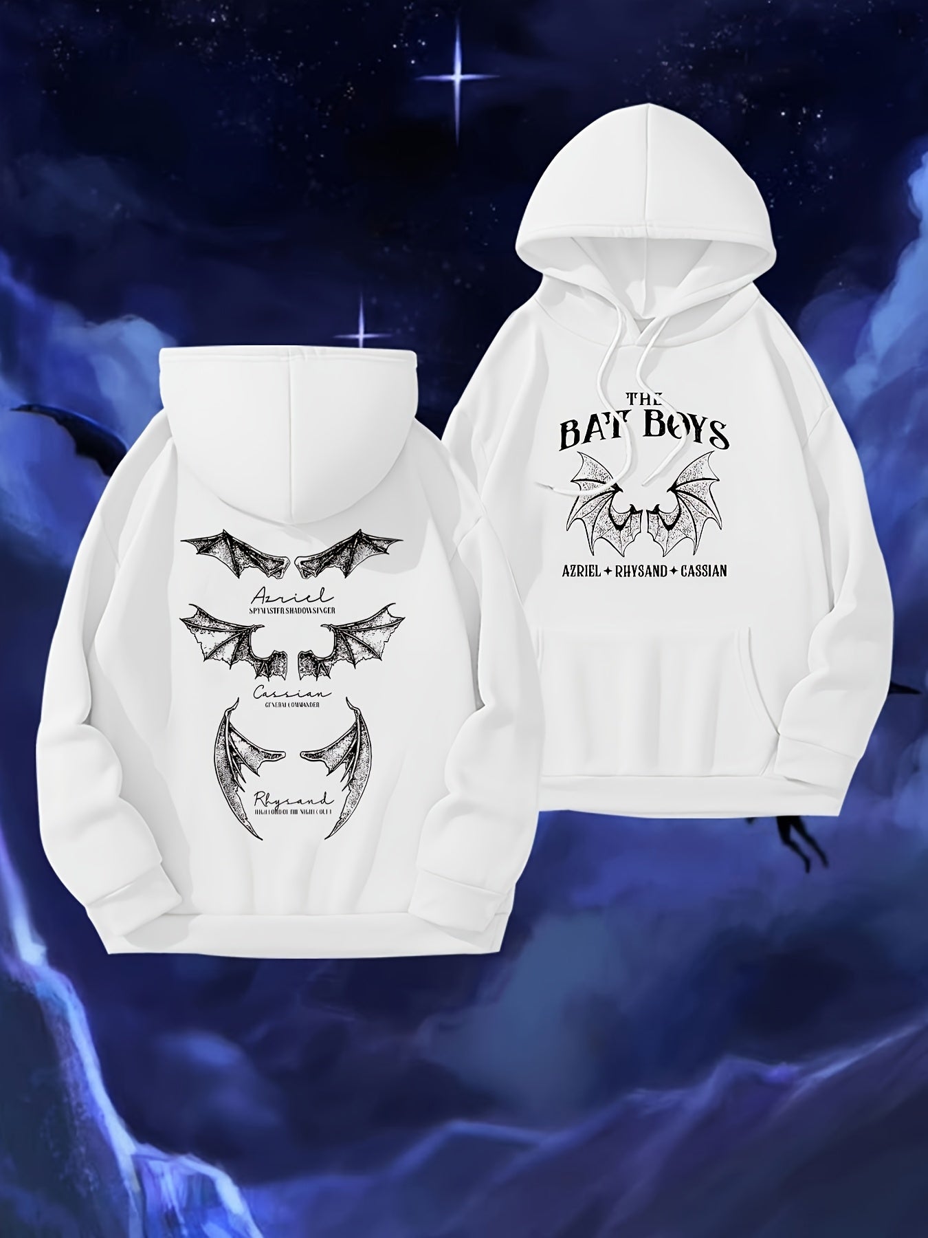 Men's Casual Hoodie Black Bat Illustration Pockets Fall Winter Comfort