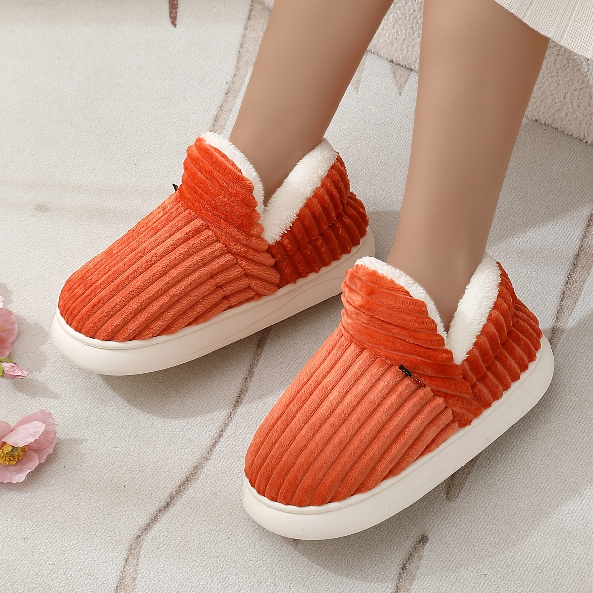 Women's Plush-Lined Indoor Slippers Non-Slip Warm Thick Sole Assorted Colors