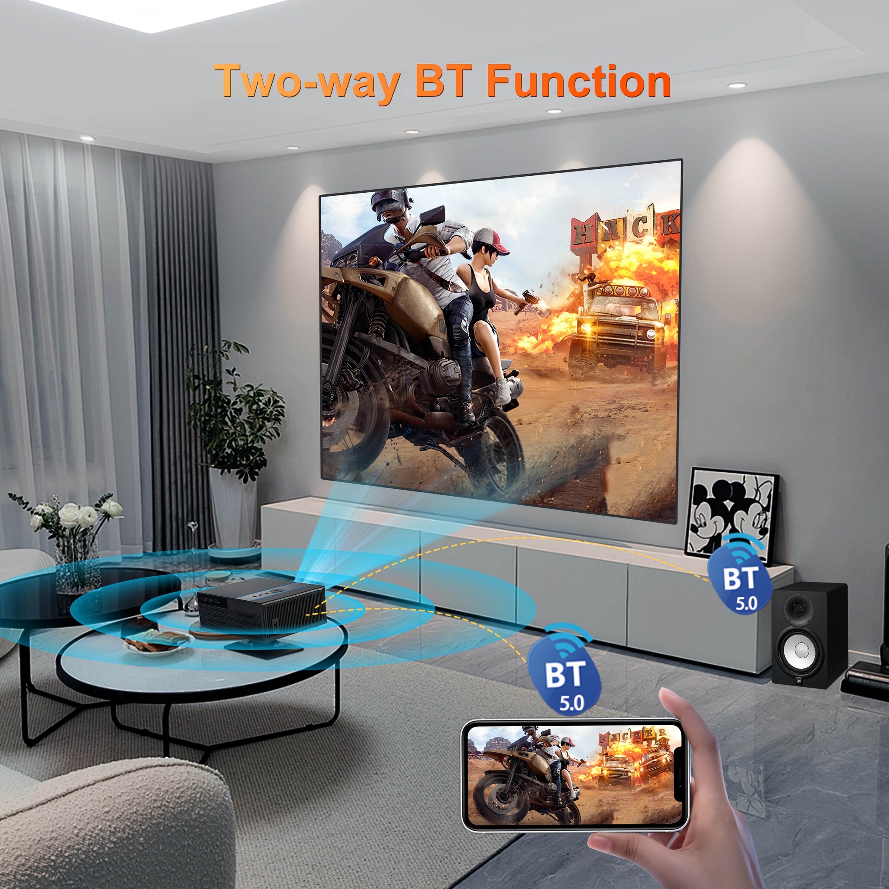 Проектор для домашнего кинотеатра 1080P Full HD WiFi Bluetooth 4K поддержка настенного монтажа