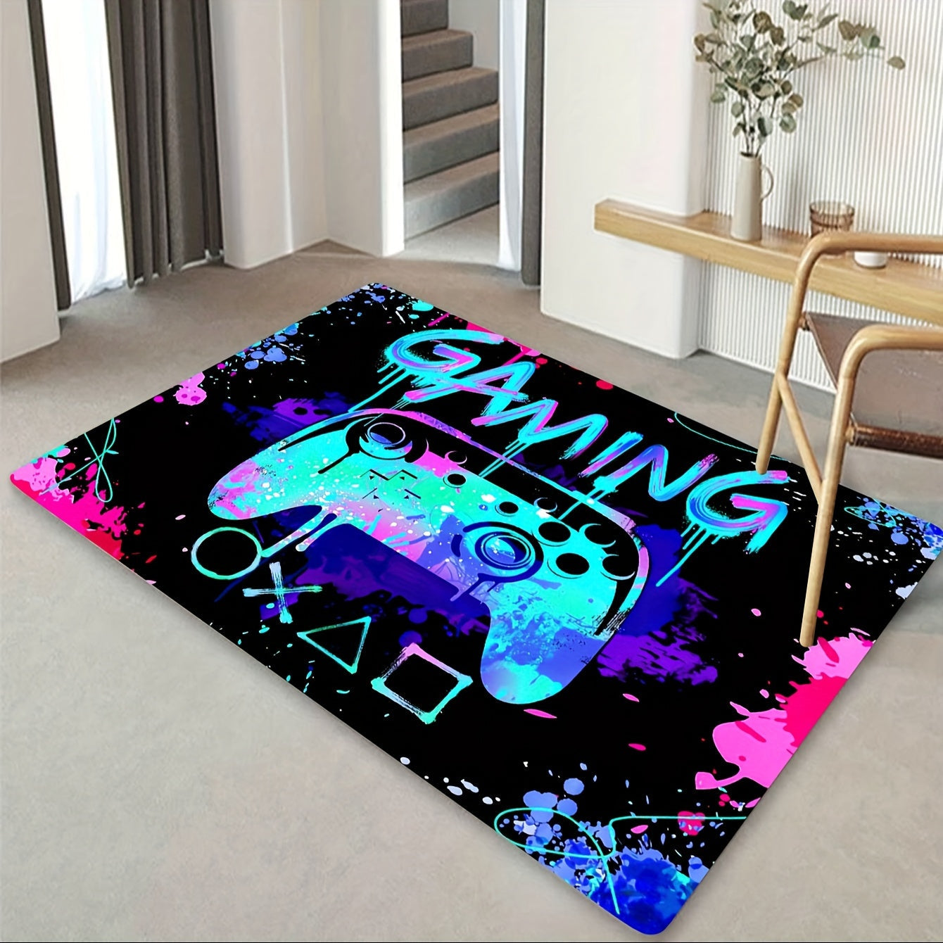 1 шт., 3D Gaming Area Rug из мягкого фланелевого материала, идеально подходящего для вашей гостиной, спальни или ковра. Этот коврик, пригодный для машинной стирки, отлично подходит для геймеров и имеет декоративный дизайн контроллера.