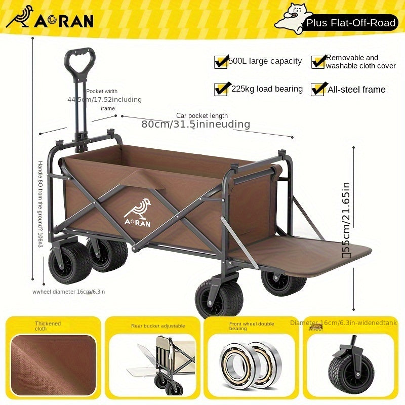 Heavy-Duty Folding Trolley Stainless Steel Large Capacity for Travel Camping Beach Picnic