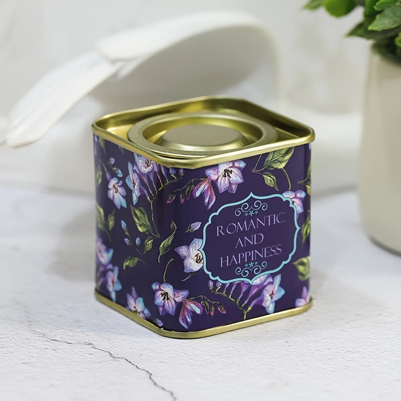 Decorative Floral Tea Storage Tin Square Canister Airtight Lid Food Safe