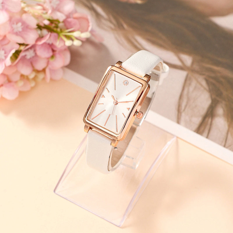 Women's Rectangular Quartz Watch with Rhinestones and Minimalist Style