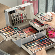 Портативный дорожный набор косметики для лица с леопардовым принтом, матовым велюром, кремовой текстурой, с высоким блеском и блестками. Включает румяна, тени для век, контур и