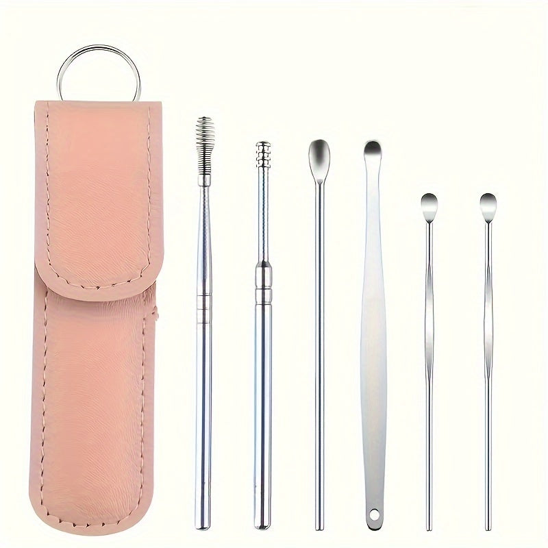 Ear Care Kit with 6 Stainless Steel Ear Spoons and Storage Case for Daily Cleaning