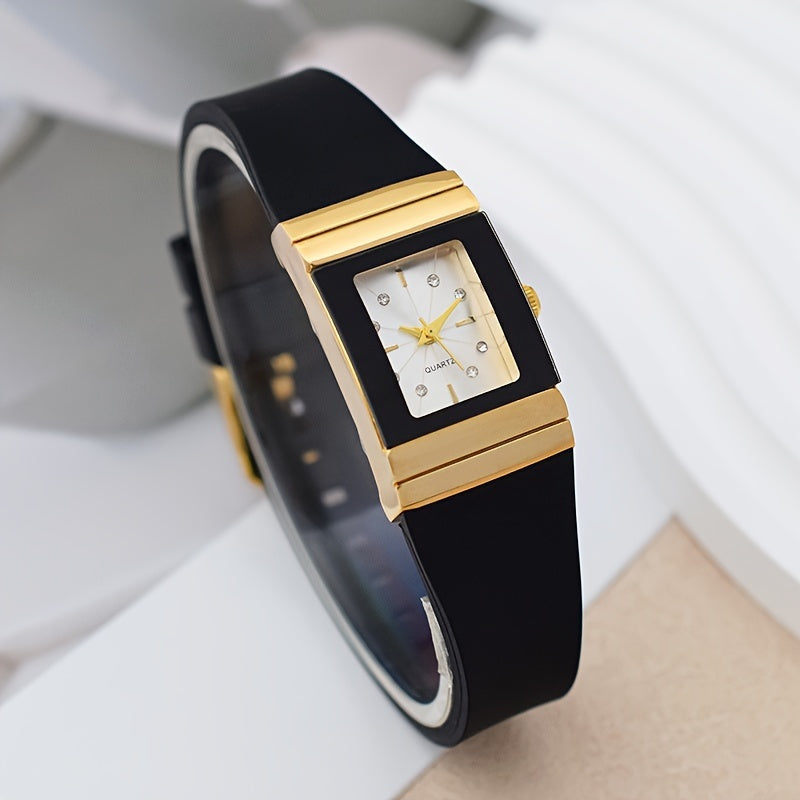 Women's Quartz Watch with Silicone Strap Square Dial Elegant Timepiece Gift
