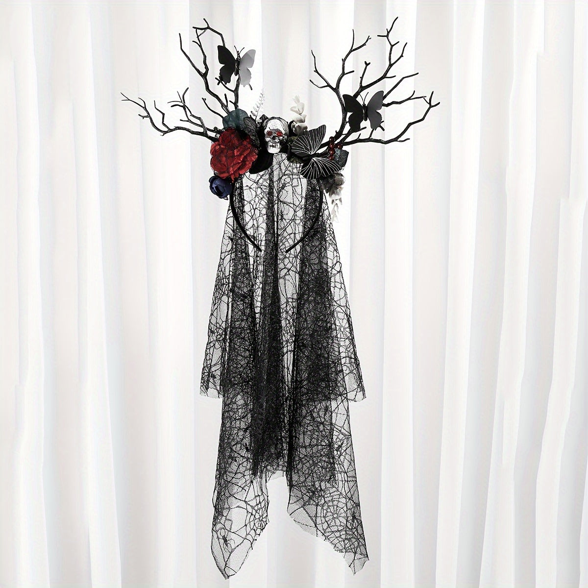 Qora farishta gul boshi bilan qargʻa tarmogʻi toʻqilgan qargʻa bosh kiyim Halloween kostyumlari uchun