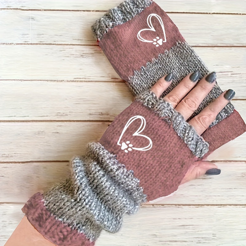 Color-Block Embroidered Knit Mittens for Women Warm Autumn Winter