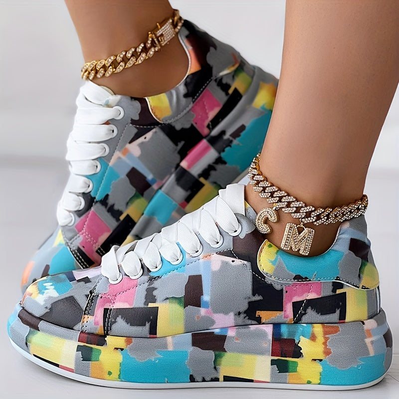 Women's Casual Sneakers Faux Cover Abstract Pattern Low-Top Shoes