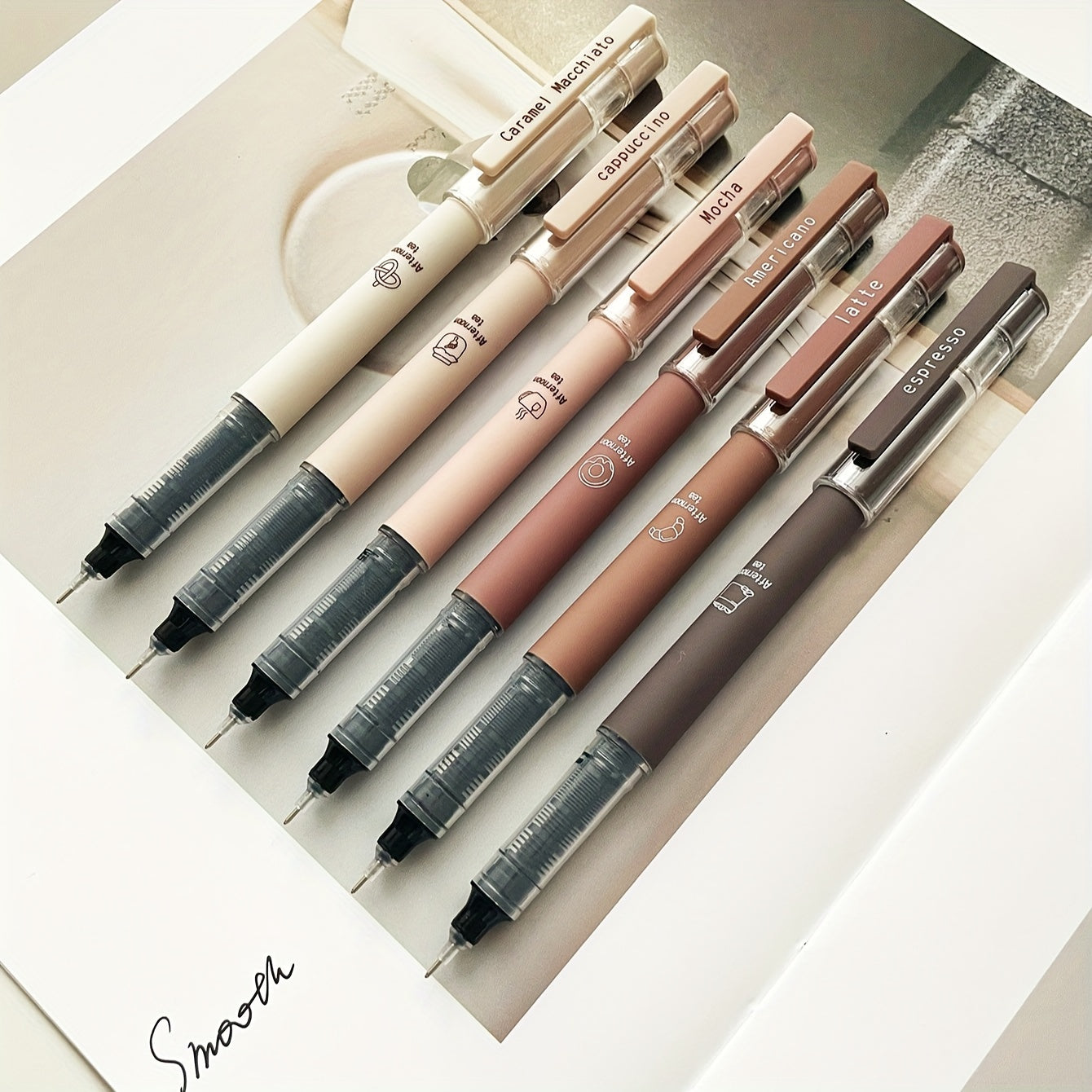6/8 Coffee Theme Gel Pen Set Quick-Drying No Smudge for Note Taking Drawing Office