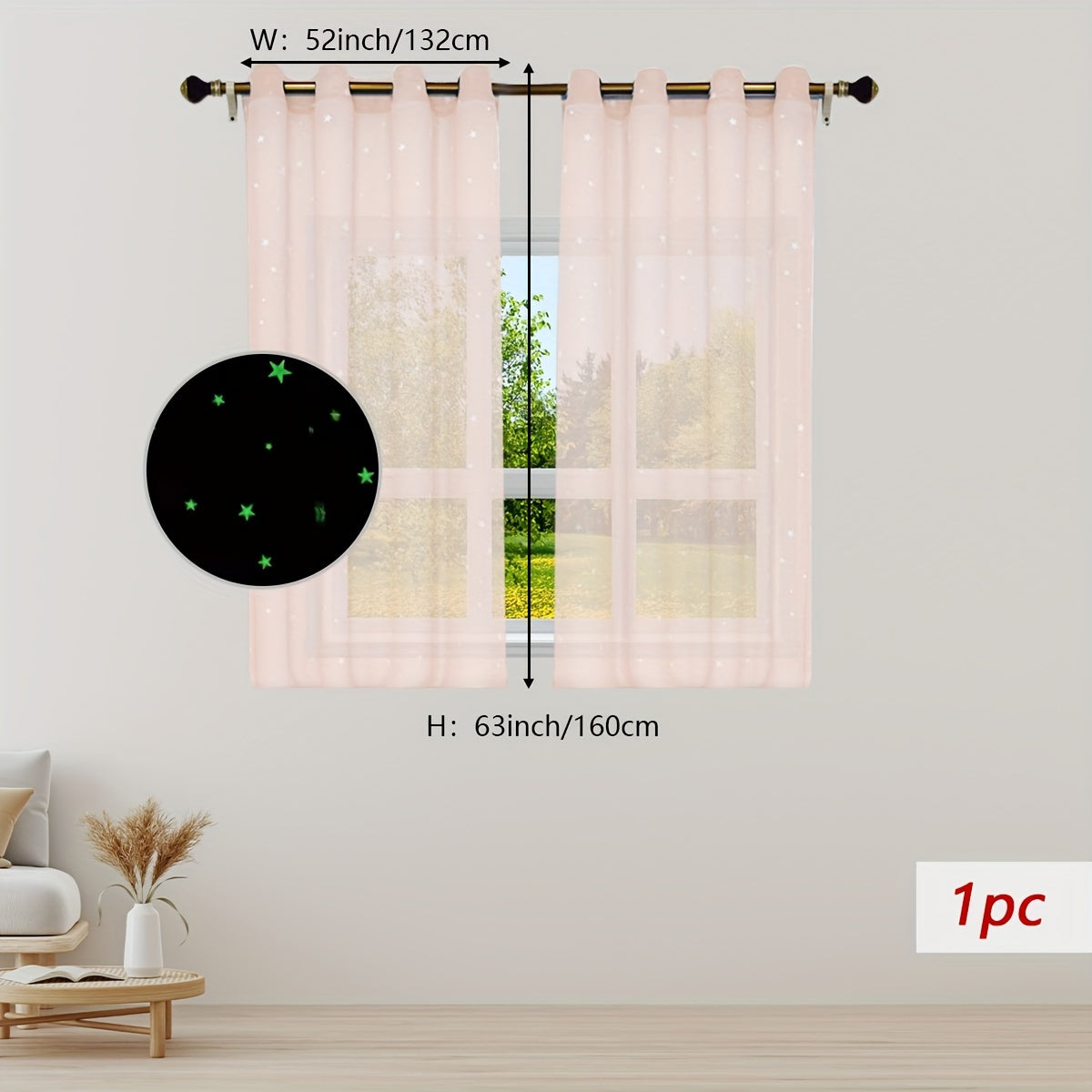 Pastoral Style Curtains with Luminous Star Pattern for Bedroom Living Room Office Kitchen