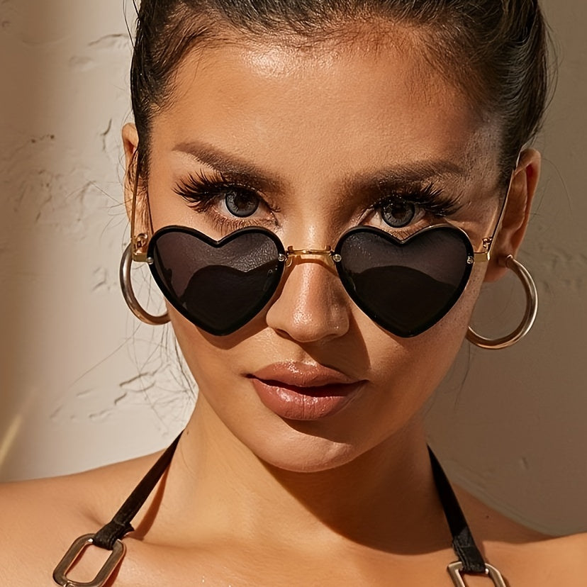 Women's Heart-Shaped Metal Frame Sunglasses Anti-Glare Fashion for Beach Vacation