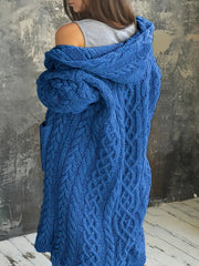 Кардиган женский больших размеров с капюшоном, уютный, с длинными рукавами, открытая передняя часть, свитер