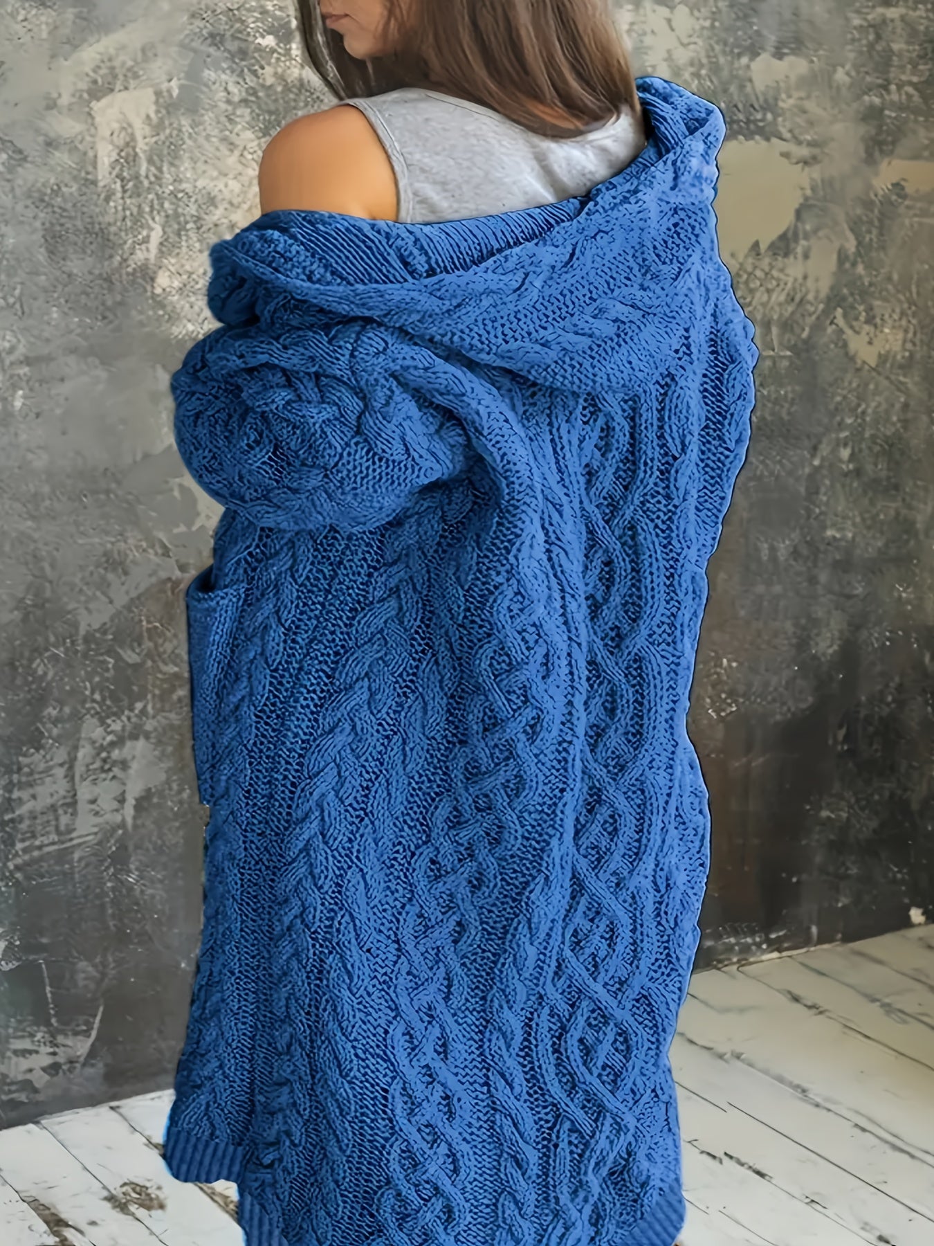 Кардиган женский больших размеров с капюшоном, уютный, с длинными рукавами, открытая передняя часть, свитер