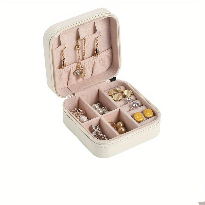 Leather Jewelry Organizer Box with Zipper Closure for Rings Earrings Necklaces and Bracelets