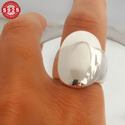 Sterling Silver Wide Oval Ring Geometric Vintage Jewelry for Women