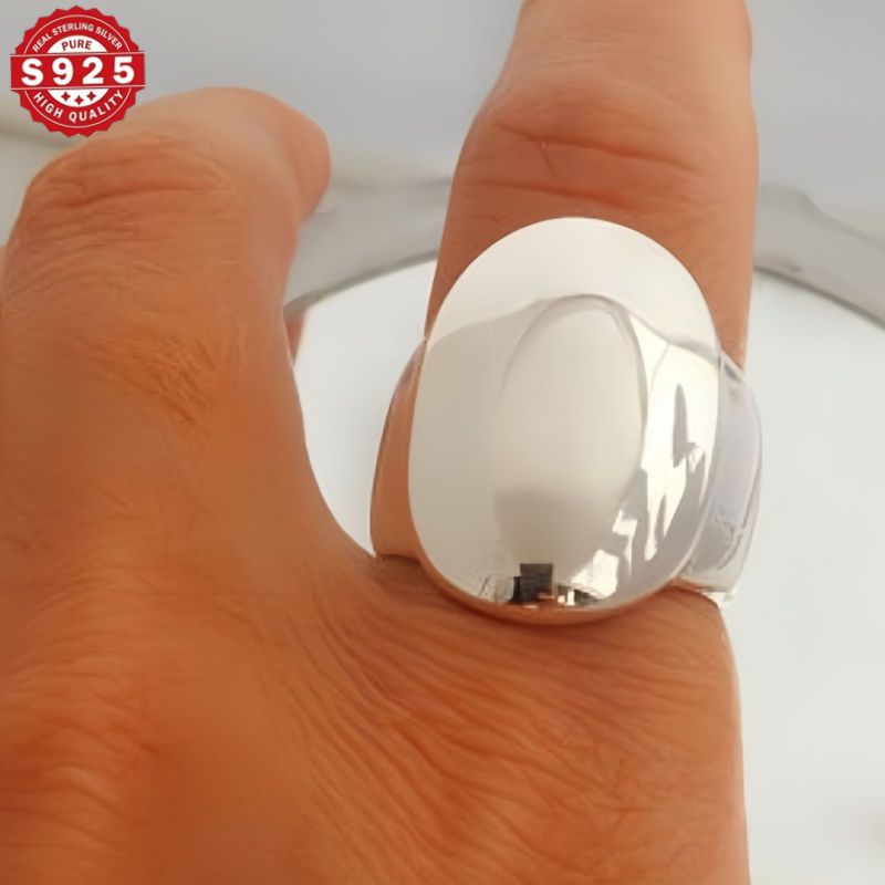 Sterling Silver Wide Oval Ring Geometric Vintage Jewelry for Women