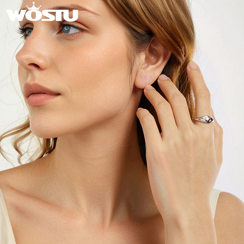 Women's Silver Open Ring with Star and Moon Design and Synthetic Zirconia Stones