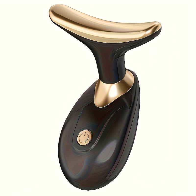 Electric Face and Neck Massager Roller for Women Compact White Textured Surface with Gold Accents