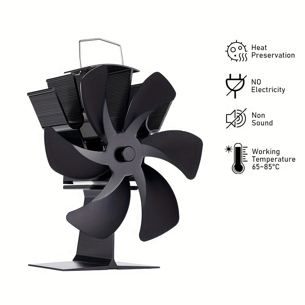 Portable Aluminum Fireplace Fan, 6-Blade, Silent, Energy-Saving Indoor Outdoor