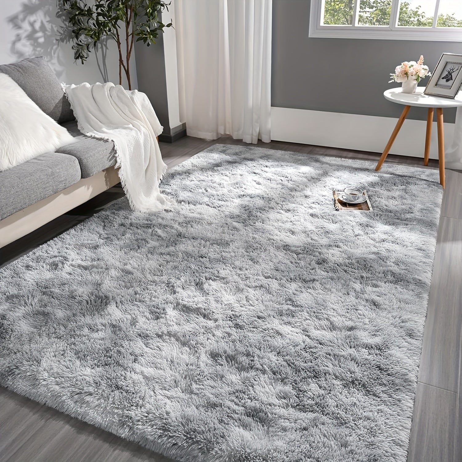 Light Gray Tie-Dye Plush Area Rug for Indoor Living Rooms and Bedrooms Multiple Sizes